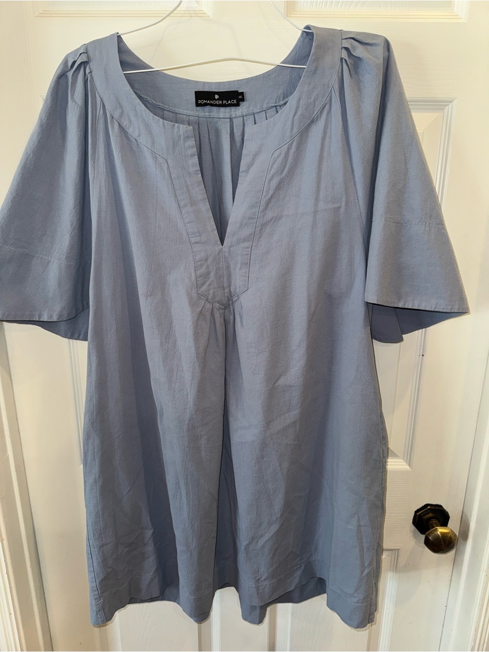 Pomander Place Pale Blue Short-Sleeve Split Neck Tunic